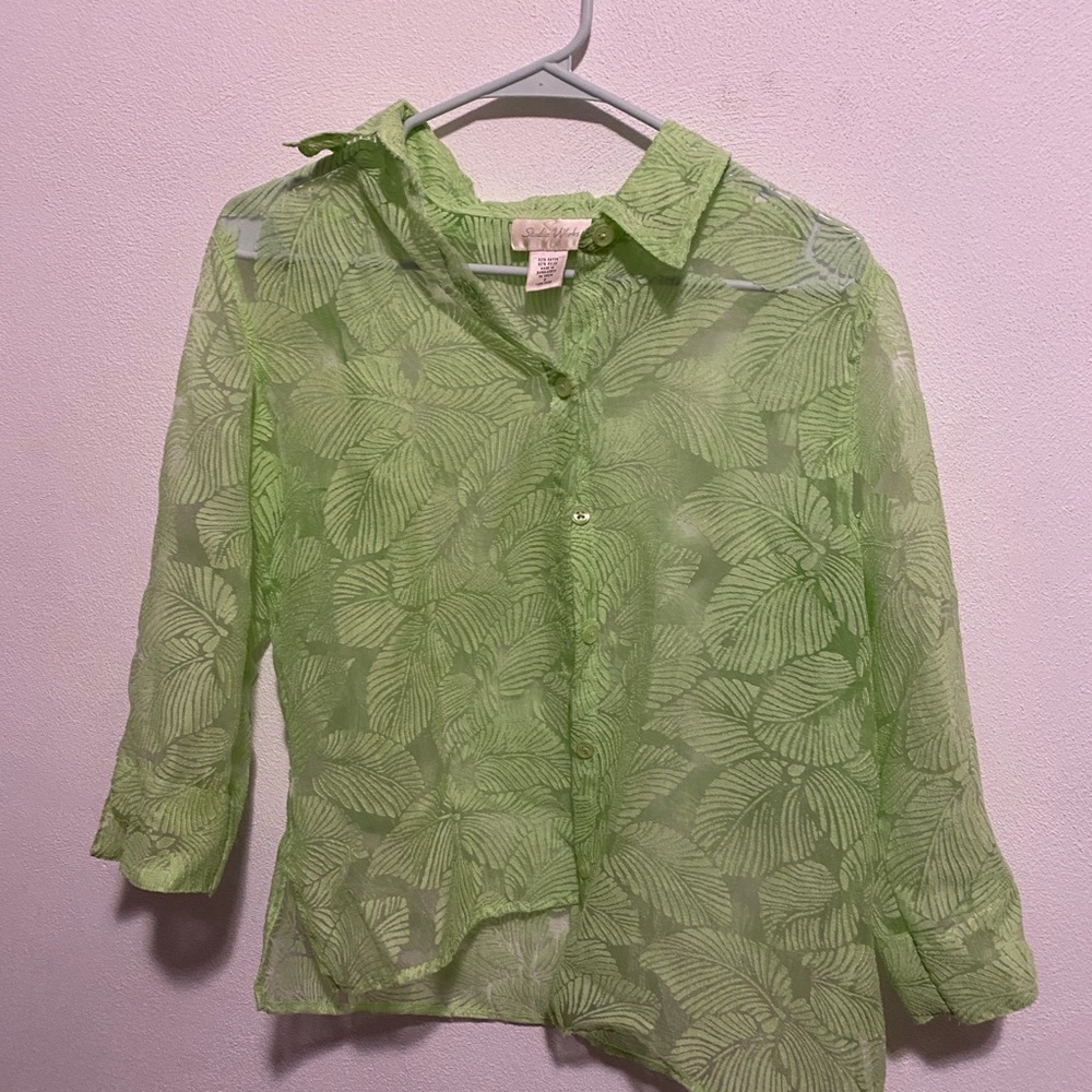 Studio Works Green Leaf Print Blouse